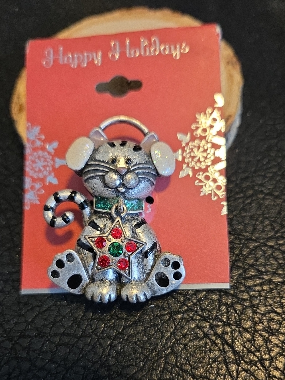 Christmas Cat With Earmuffs And Star Charm Collar Brooch